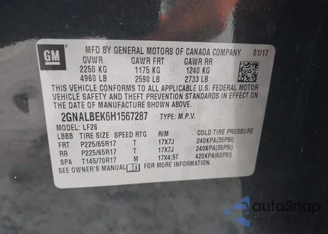 2017 Chevrolet Equinox Ls z USA, uszkodzony, nr VIN 2GNALBEK6H1567287